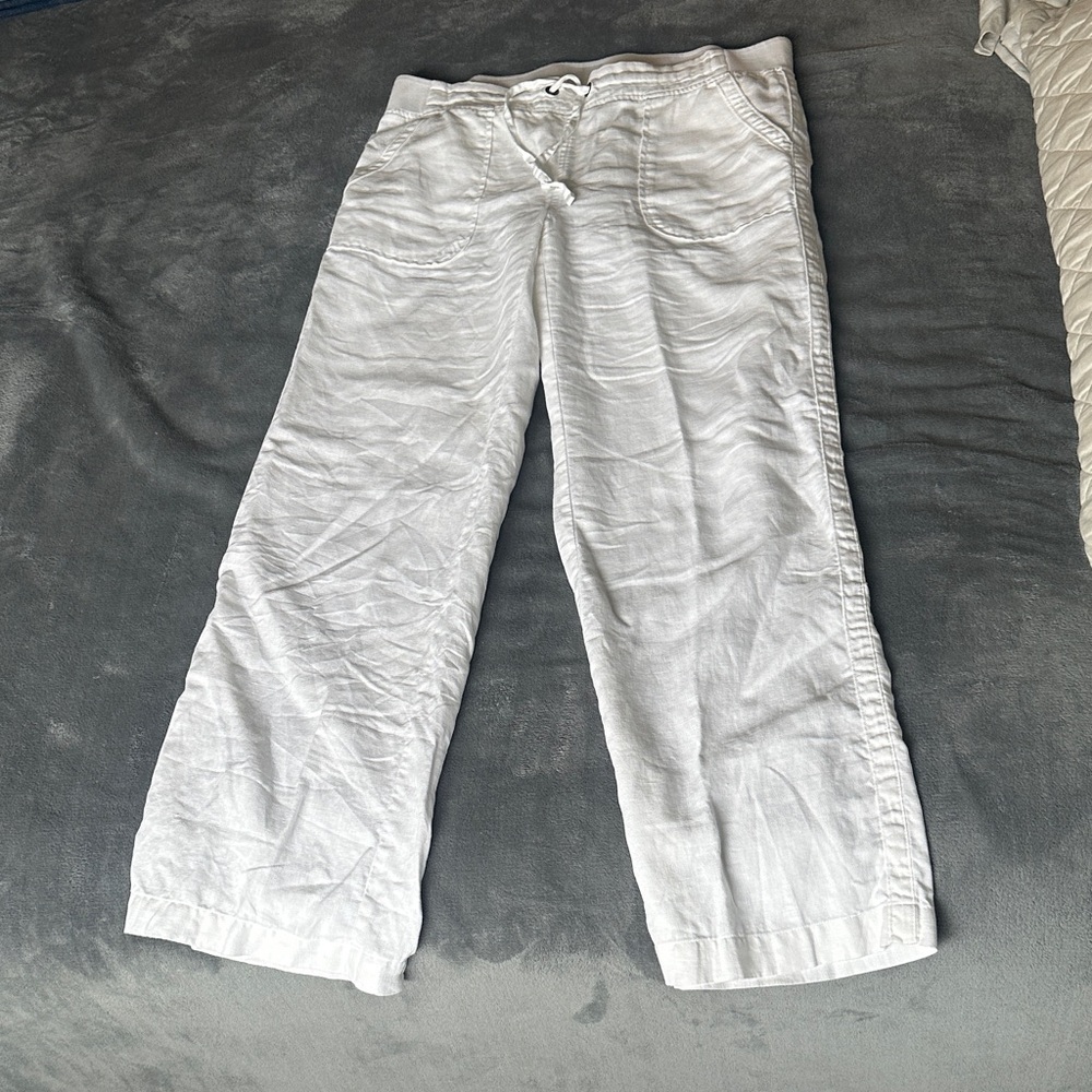 Athleta White Linen Wide Leg Pants
